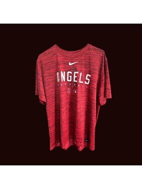 Men’s Large Nike MLB Angels Dri‑Fit Tee Red Black Heather